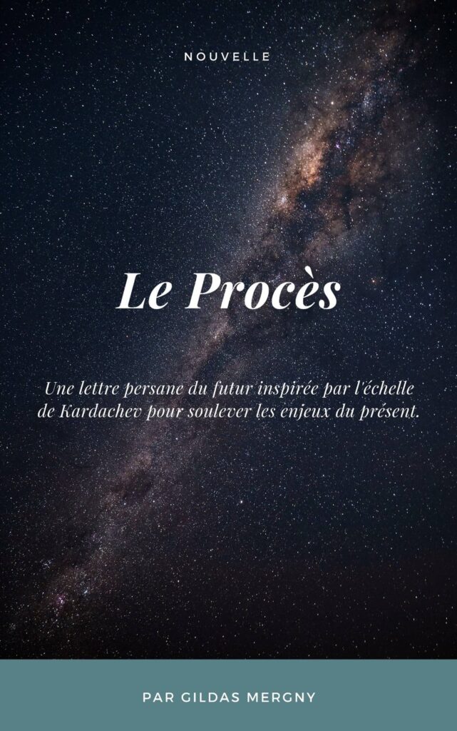 Livre avec écrit "Le procès", et en fond la voie lactée